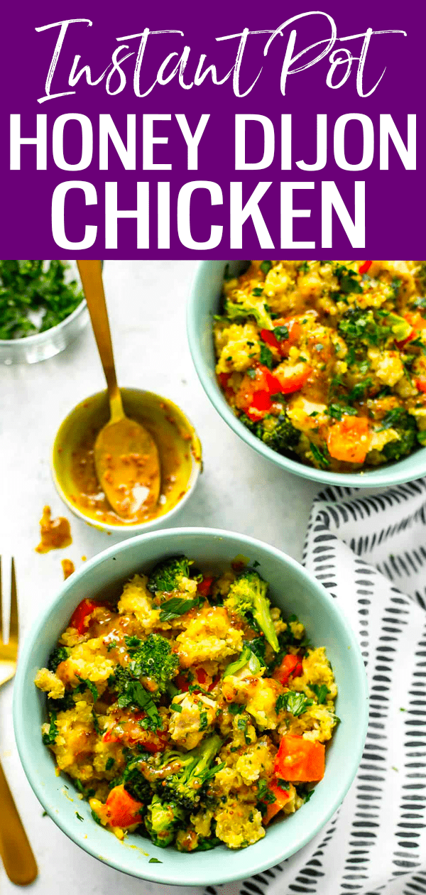 These Instant Pot Honey Dijon Chicken Quinoa Bowls are a simple and tasty meal prep lunch idea that you can make ahead for the work week - the secret sauce is honey mustard so you can make this recipe using mostly pantry staples! #honeydijonchicken #instantpot