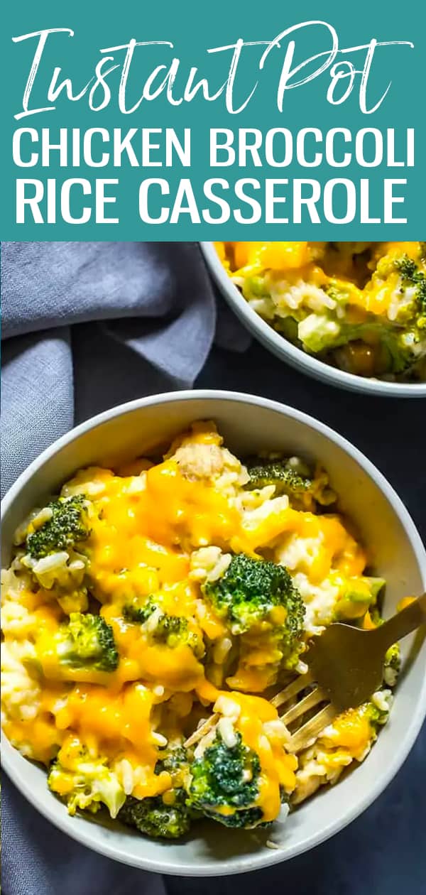 This Instant Pot Healthy Chicken Broccoli Rice Casserole is a delicious, lighter version of the traditional cheesy rice dish, and it's made in the pressure cooker so it's a one-pot 30 minute dinner idea! #instantpot #chickenbroccoli #casserole