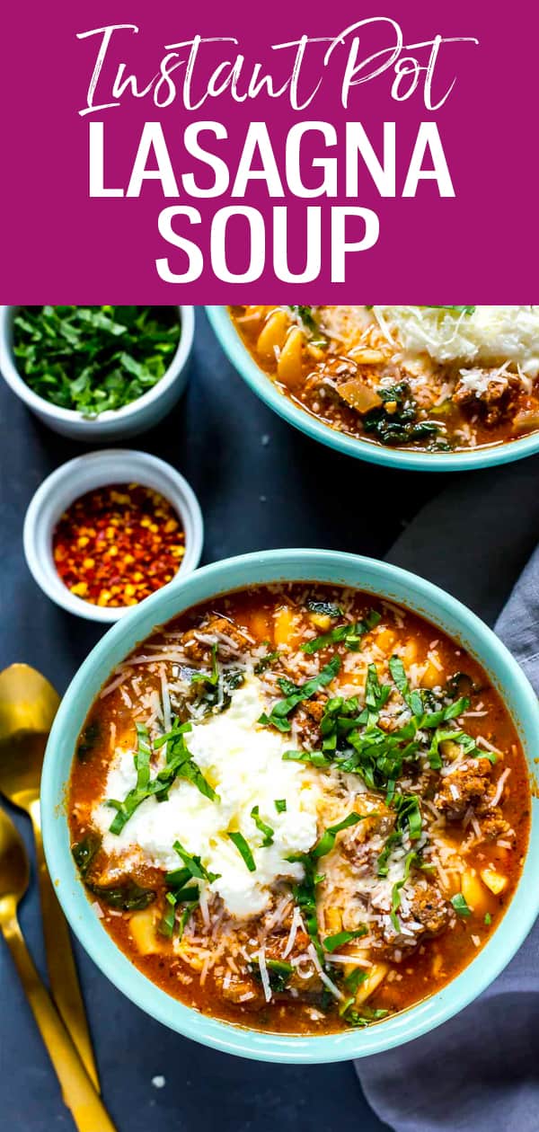 This Easy Instant Pot Lasagna Soup is a delicious one pot dinner idea that is the perfect comfort food for colder months, and much easier to make than the standard lasagna casserole - it's ready in just 30 minutes too!  #lasagnasoup #instantpot