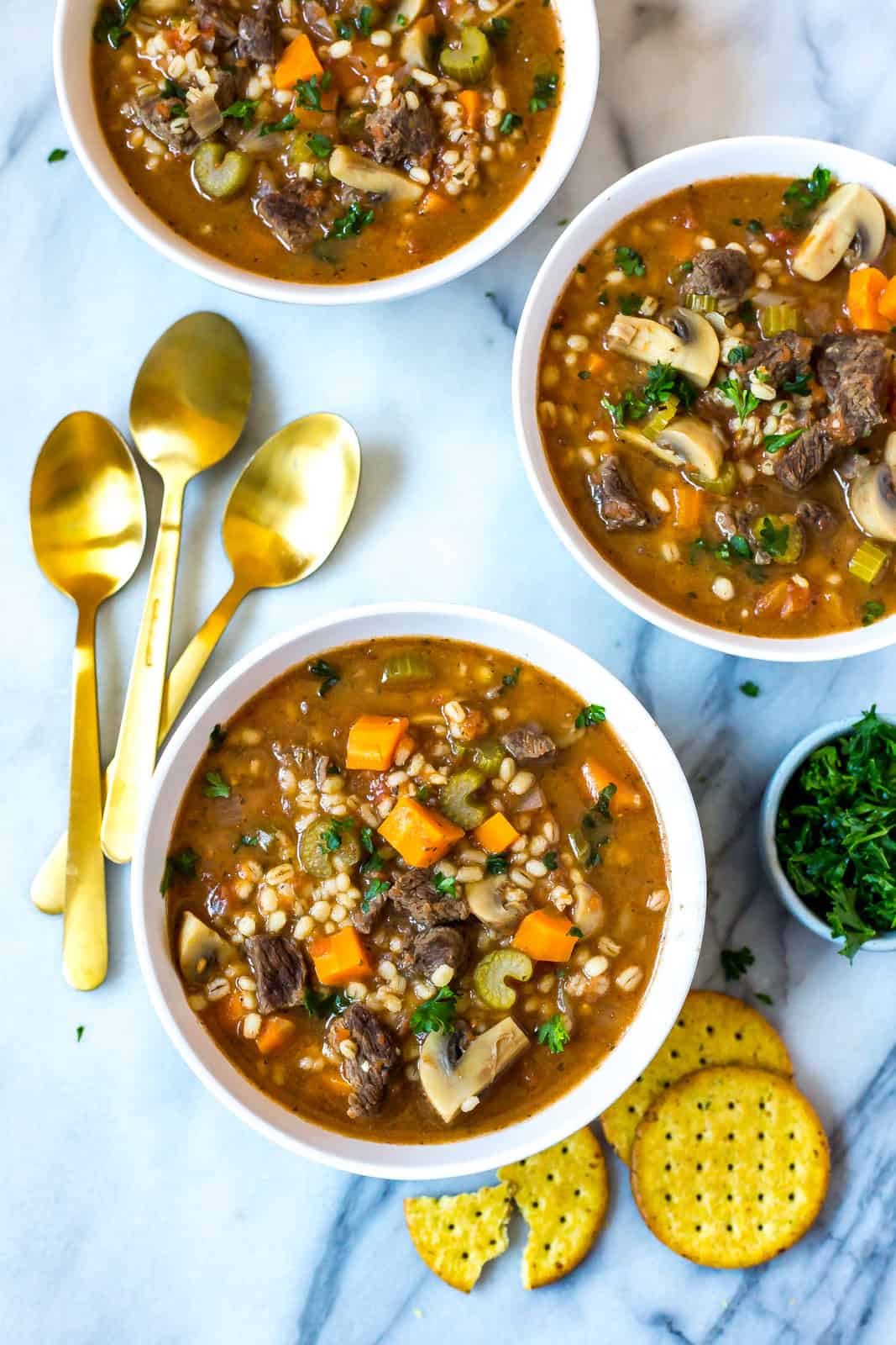 Instant Pot Beef Barley Soup {Freezer-Friendly} via Eating Instantly