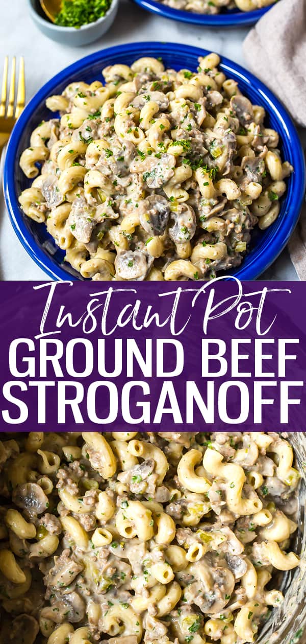 This Instant Pot Beef Stroganoff is a lighter, quicker and easier version of everyone's favourite comfort food. Made with ground beef, mushrooms and sour cream, it's a hearty spin on the classic stroganoff dish!