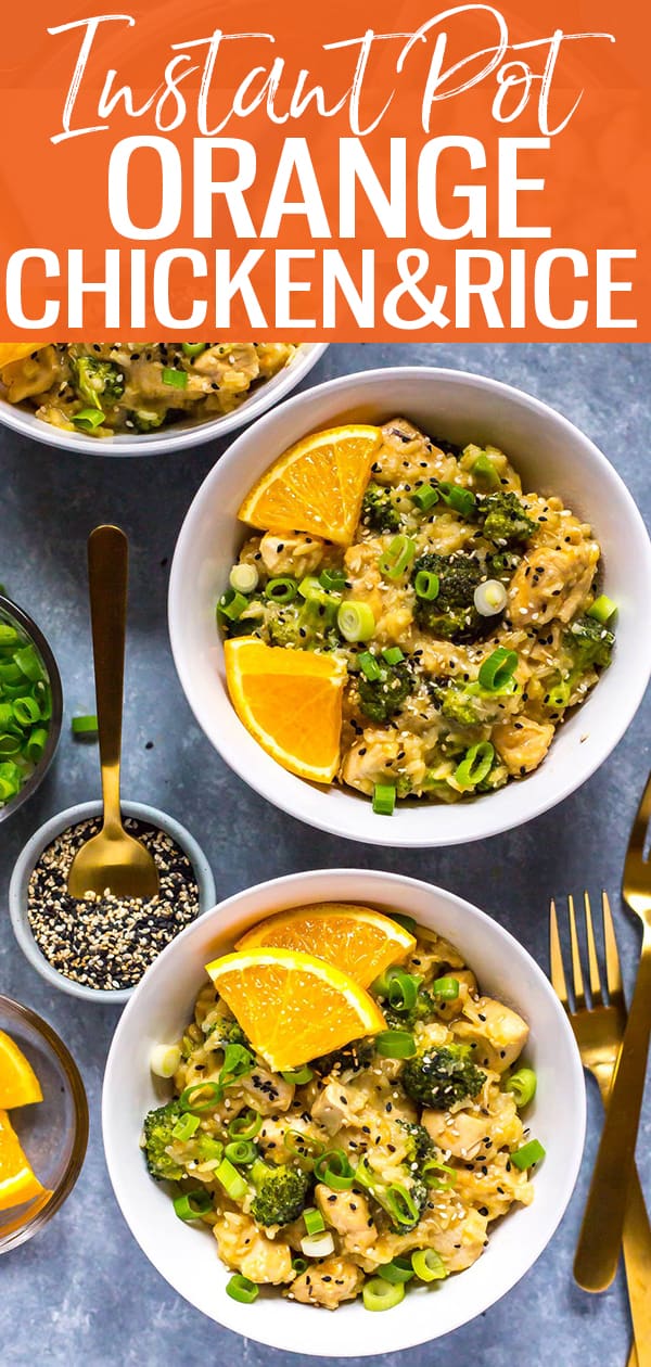 This Instant Pot Orange Chicken is a delicious, homemade take on the Panda Express version made in one pot - it's a dump dinner with rice and broccoli that comes together in 30 minutes!