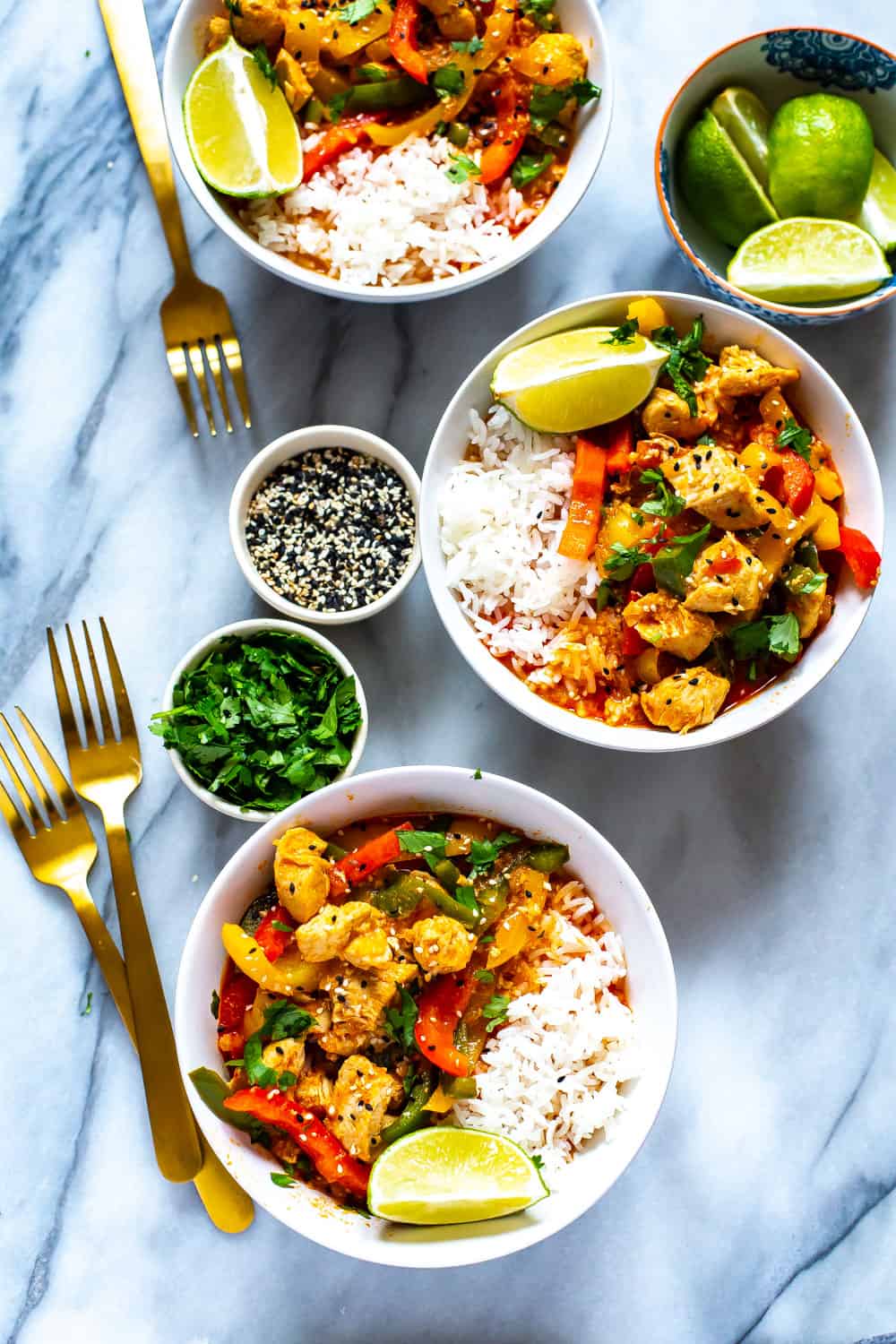 3 bowls of Instant Pot Thai Chicken Curry