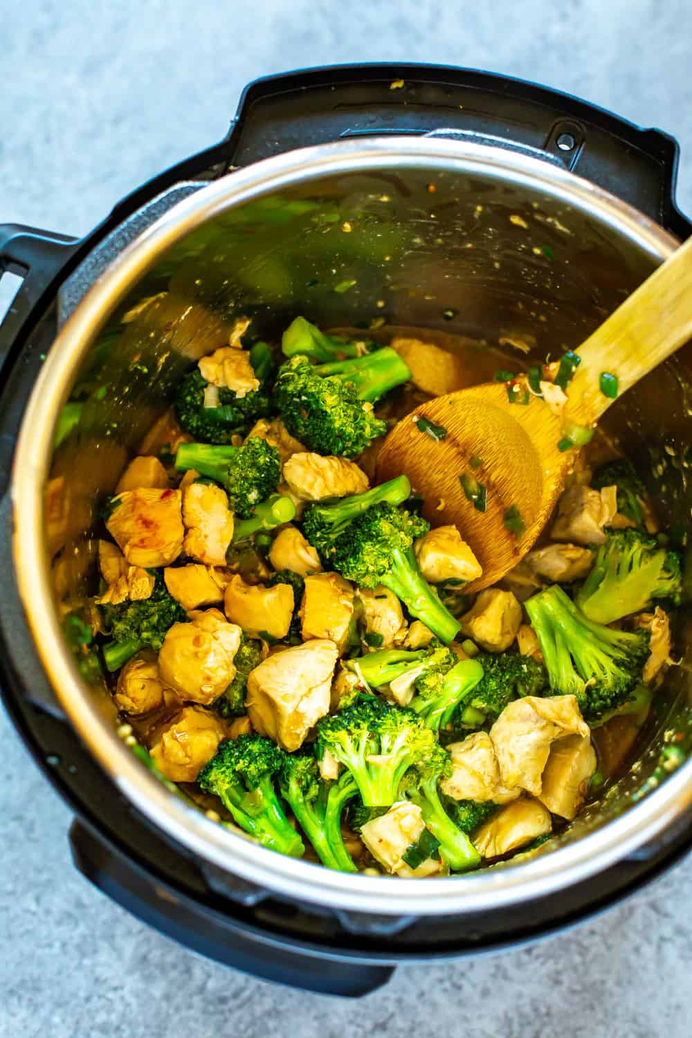 Instant Pot Chicken and Broccoli (shown in pressure cooker)