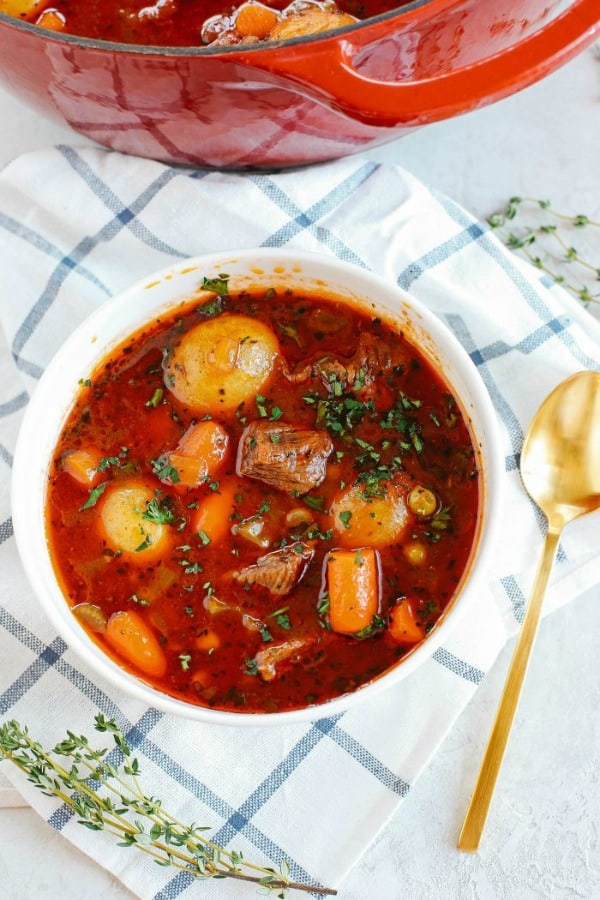 Healthy Beef and Tomato Stew in a bowl