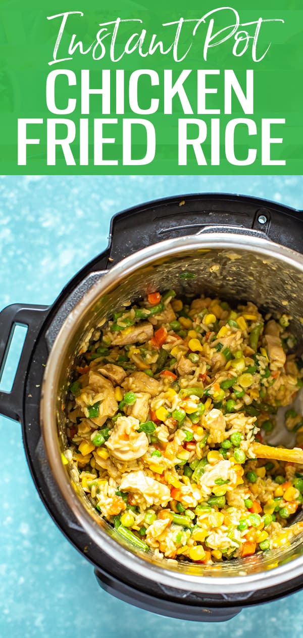 This Instant Pot Chicken Fried Rice is a healthier spin on the takeout dish – it uses frozen veggies so it's ready in less than 30 minutes! #Instantpot #friedrice