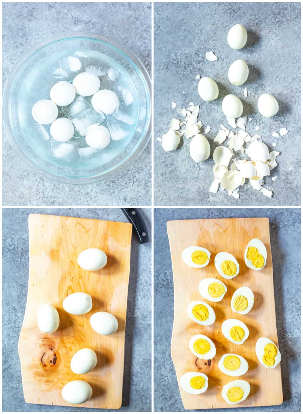 photo collage shows how to easily peel hard boiled eggs