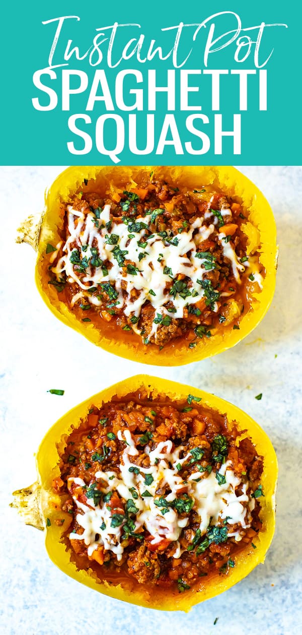 This Instant Pot Spaghetti Squash is super easy to make and cooks in just 5 minutes under pressure! Saute the meat sauce after the squash is done cooking for a full meal! #instantpot #spaghettisquash