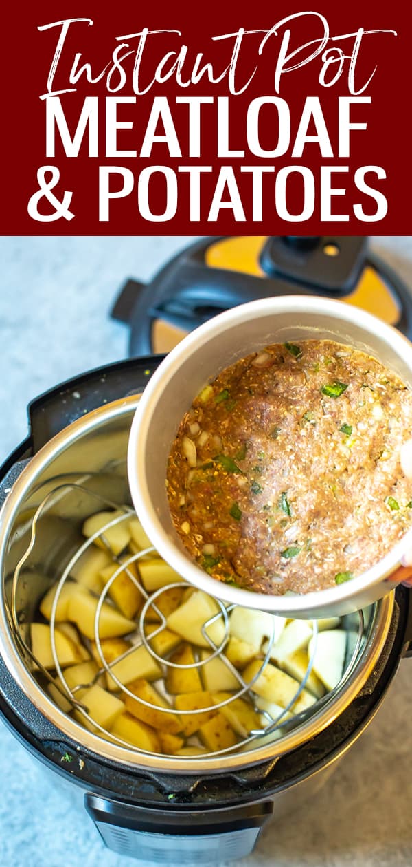 Here's how to cook Instant Pot Meatloaf and Mashed Potatoes at the same time in one pot - use foil or a cake pan to separate the two and have dinner ready in no time! #instantpotmeatloaf
