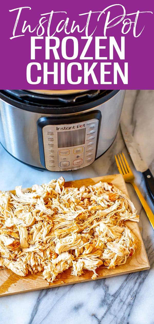 This is the easiest ever Frozen Chicken in the Instant Pot - just add your frozen chicken breasts and cook for 20 minutes on high pressure! #instantpot #frozenchicken