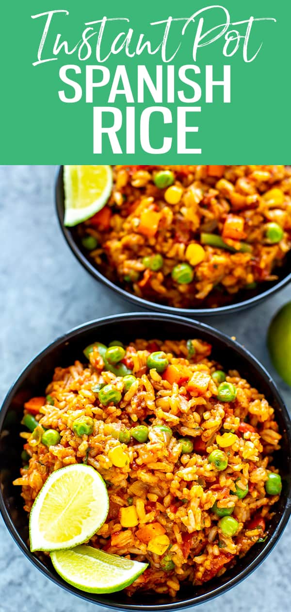 This is the most flavorful Instant Pot Spanish Rice, and it comes together in just one pot with a few pantry staples and frozen vegetables #instantpot #spanishrice