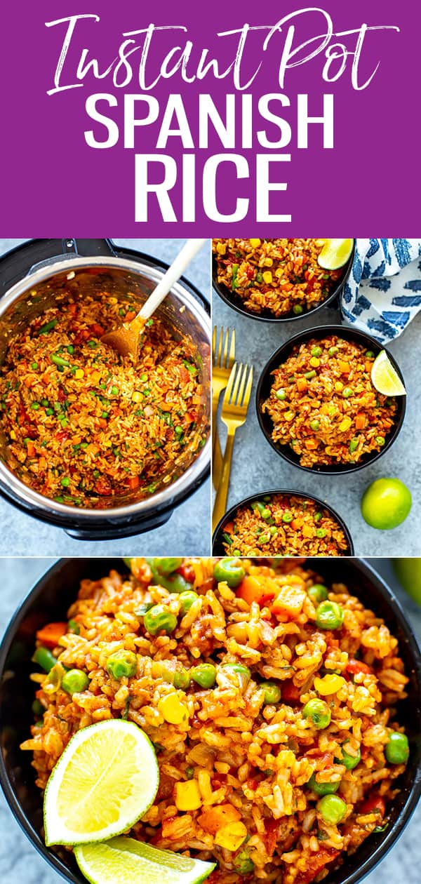 This is the most flavorful Instant Pot Spanish Rice, and it comes together in just one pot with a few pantry staples and frozen vegetables #instantpot #spanishrice