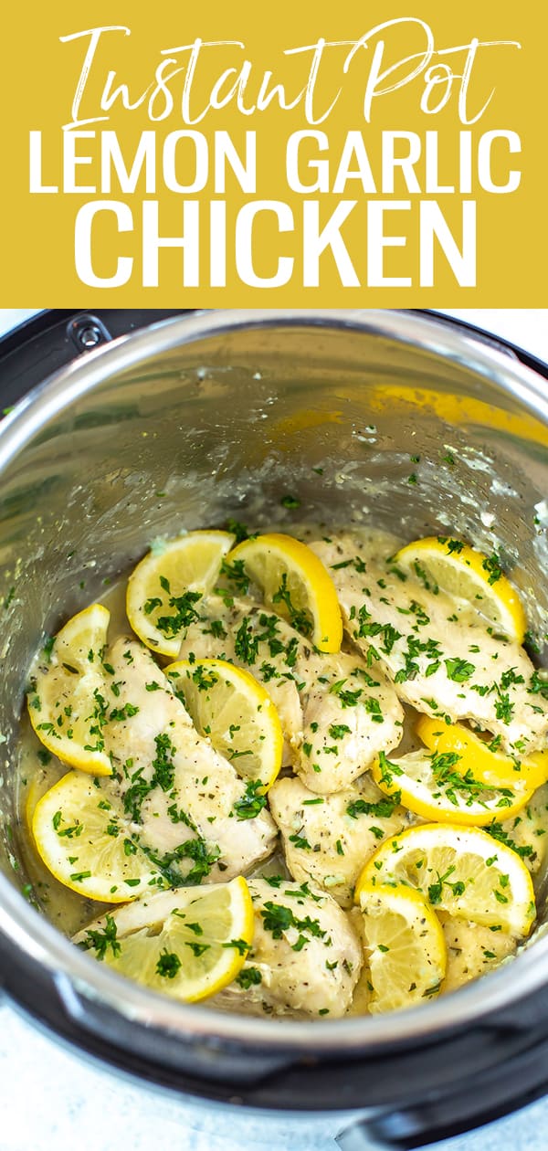 This Instant Pot Lemon Garlic Chicken with rosemary has the most delicious, buttery lemon garlic sauce and it cooks up in 30 minutes in the pressure cooker! #lemonchicken #instantpot