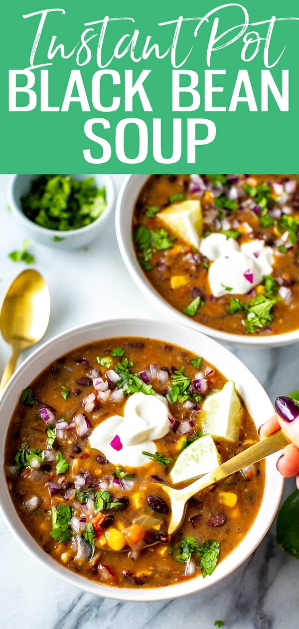 This is the easiest ever Instant Pot Black Bean Soup - this smoky, spicy soup is packed with flavor and so comforting for cozy nights in. #instantpot #blackbeansoup