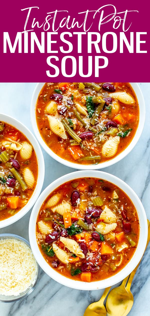 The BEST Instant Pot Minestrone comes together in half an hour - the tomato based broth gets extra flavour from a parmesan rind. #instantpot #minestrone