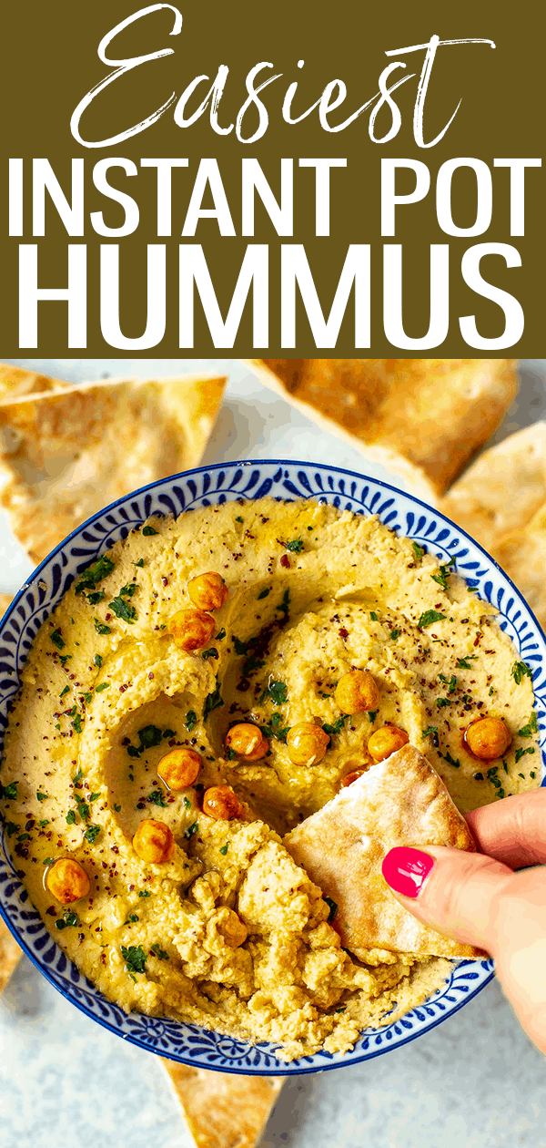 This is the Easiest Instant Pot Hummus ever! All you need are canned chickpeas, tahini, olive oil, lemon juice and garlic - it's ready in minutes! #instantpot #hummus