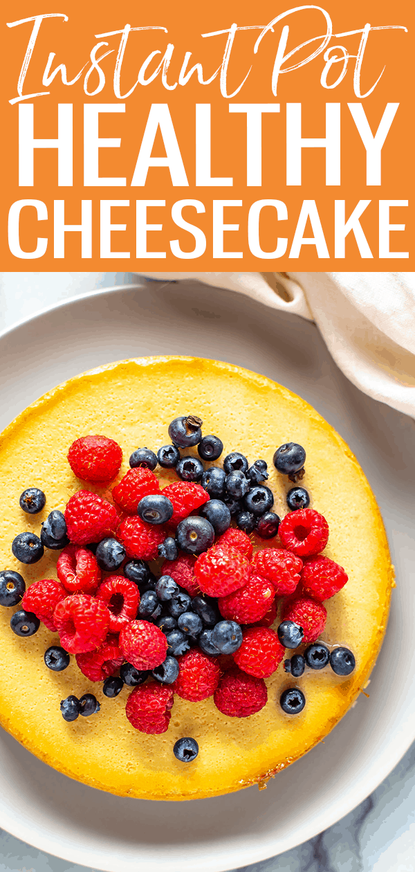 Instant Pot Cheesecake is SO easy to make in the pressure cooker with a springform pan. This recipe is made healthier with Greek yogurt! #instantpot #cheesecake