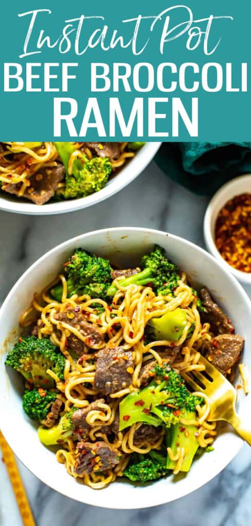 This Instant Pot Beef and Broccoli Ramen is a delicious stir fry noodle dish that comes together in one pot, made with basic pantry staples from your cupboard. #instantpot #beefbroccoli #ramen #stirfry