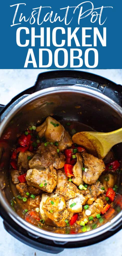 This Instant Pot Chicken Adobo is a delicious take on the Filipino dish that comes together in half the time thanks to the pressure cooker! #instantpot #chickenadobo