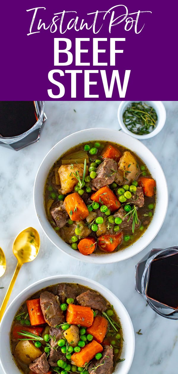 Here is the BEST instant Pot beef stew recipe! It's super tender, has a delicious gravy and is filled with fresh vegetables and herbs. #instantpot #beefstew