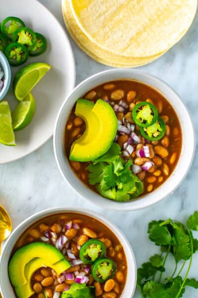 Two bowls of Instant Pot pinto beans.