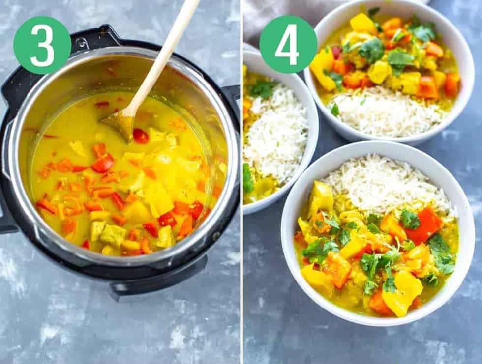 Steps 3 and 4 for Instant Pot chicken curry