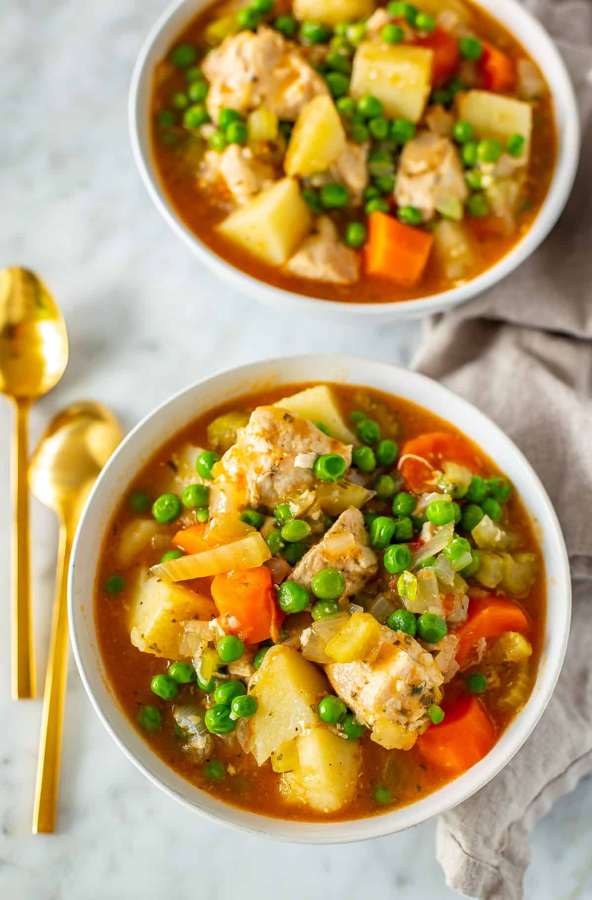 Two bowls of Instant Pot chicken stew.