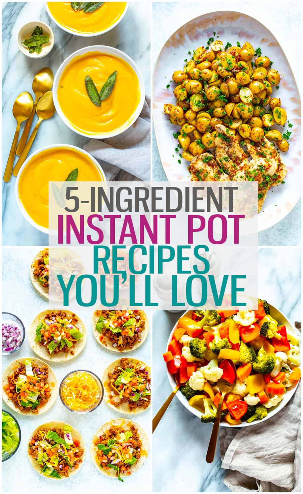 A collage of 4 Instant Pot recipes that require 5 ingredients or less.