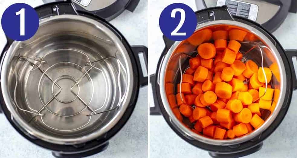 Steps 1 and 2 for making Instant Pot carrots